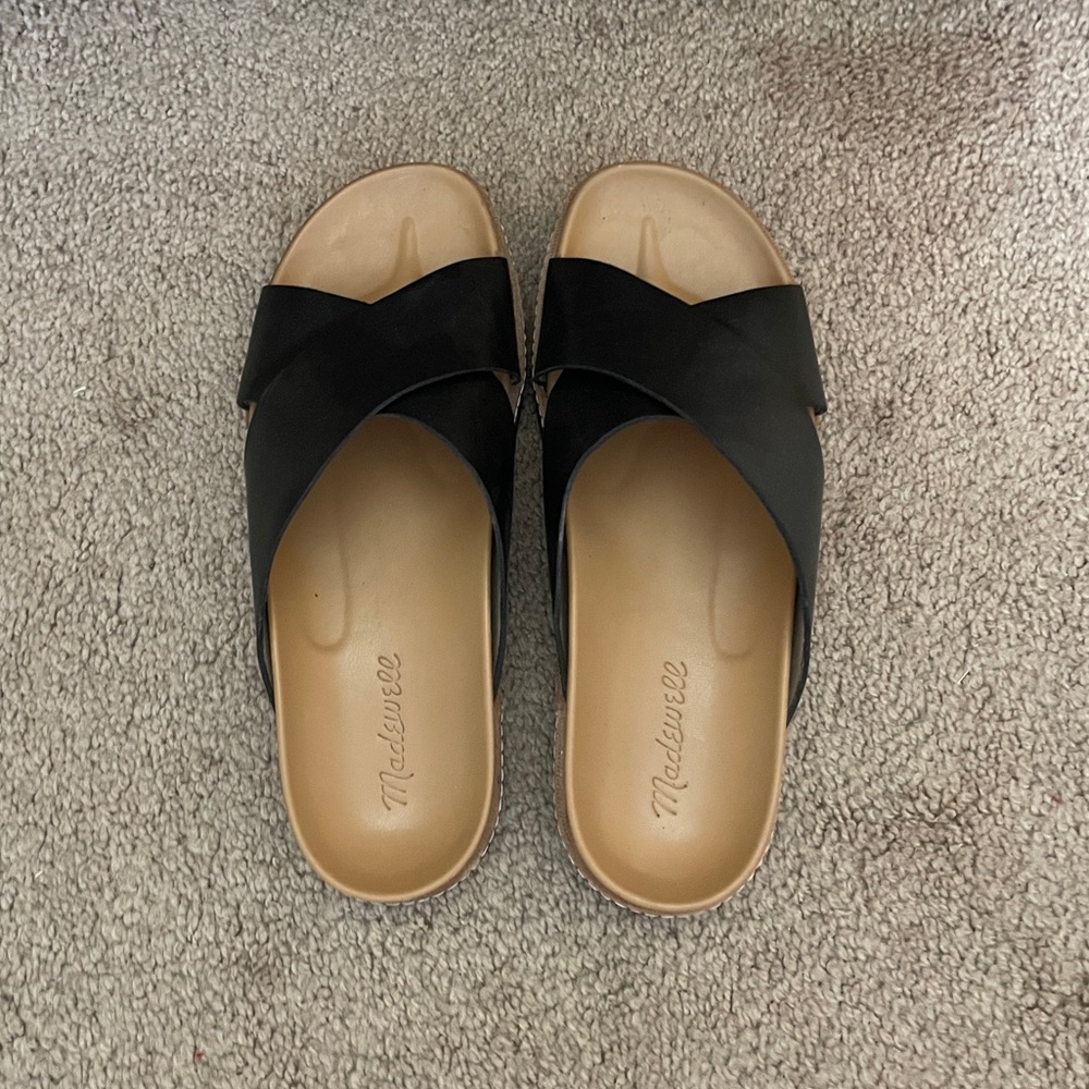 Madewell Dayna Lugsole Slide Sandal in Leather black